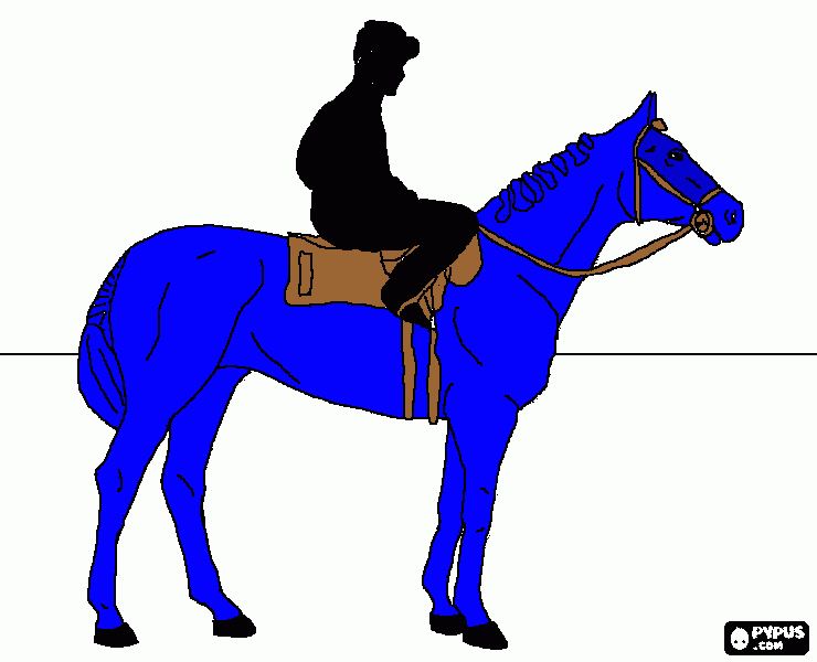 cavalo azul com um joquei preto para colorir e imprimir