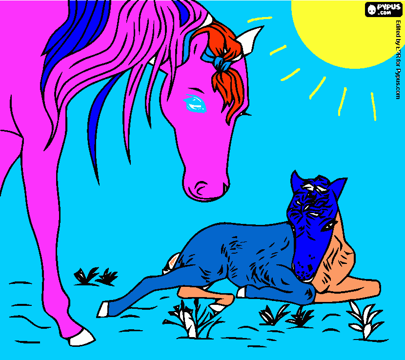 cavalo e filho  para colorir e imprimir
