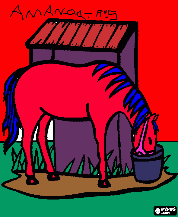 Cavalo vermelho tomando água!!! para colorir e imprimir