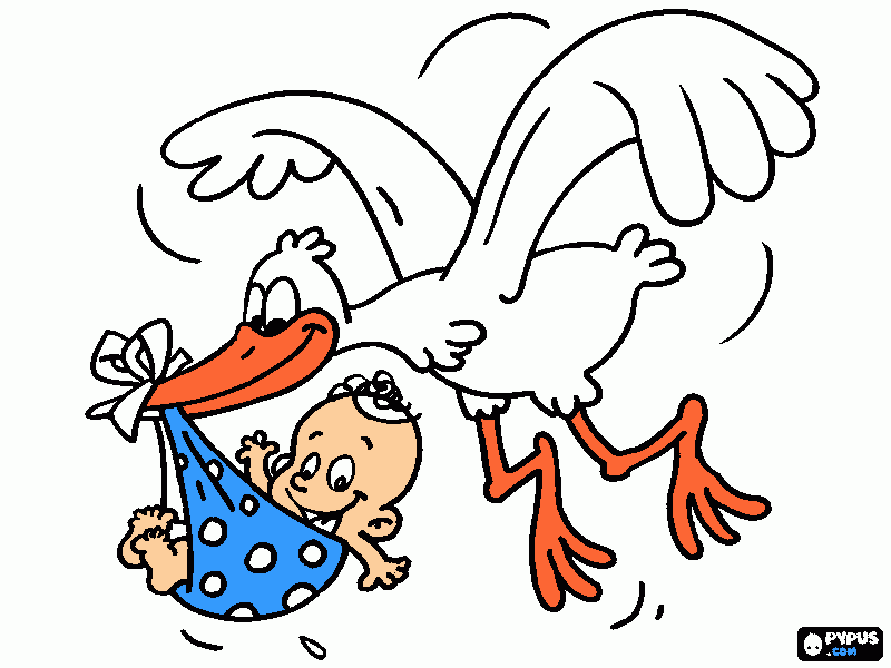 cegonha caregando bebe para colorir e imprimir