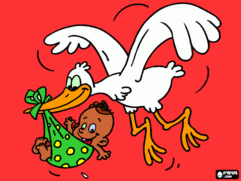 cegonha com bebe no bico para colorir e imprimir