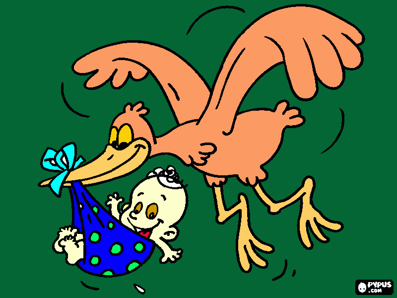 cegonha segurando bebê para colorir e imprimir