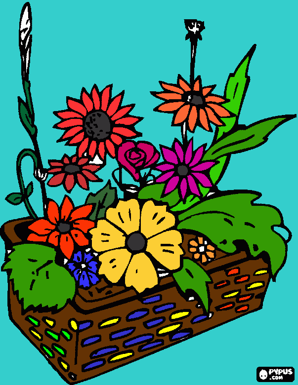 cesta com flores para colorir e imprimir