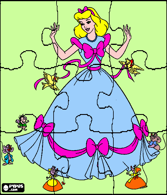 cinderela com seus amiguinhos para colorir e imprimir