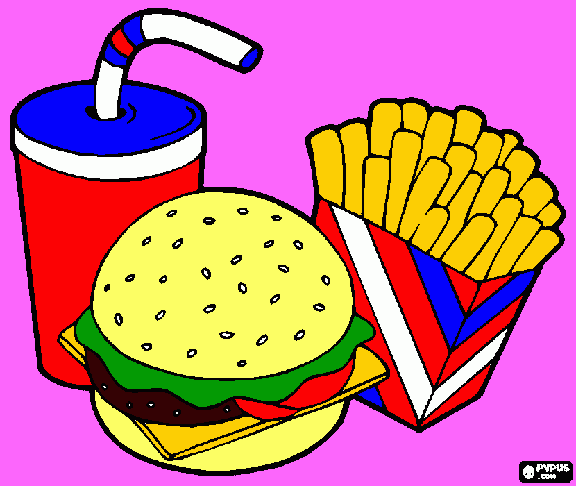 COCA COLA HAMBURGUER E BATATA FRITA FAST FOOD para colorir e imprimir
