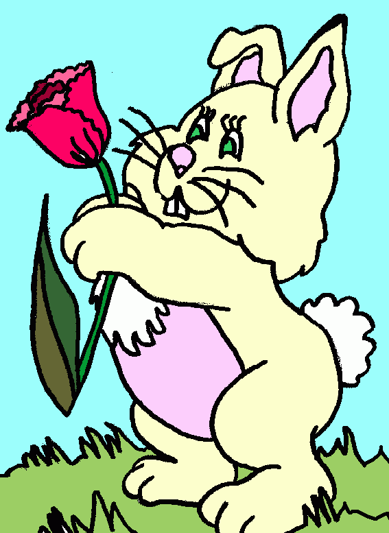 Coelho com rosa para colorir e imprimir