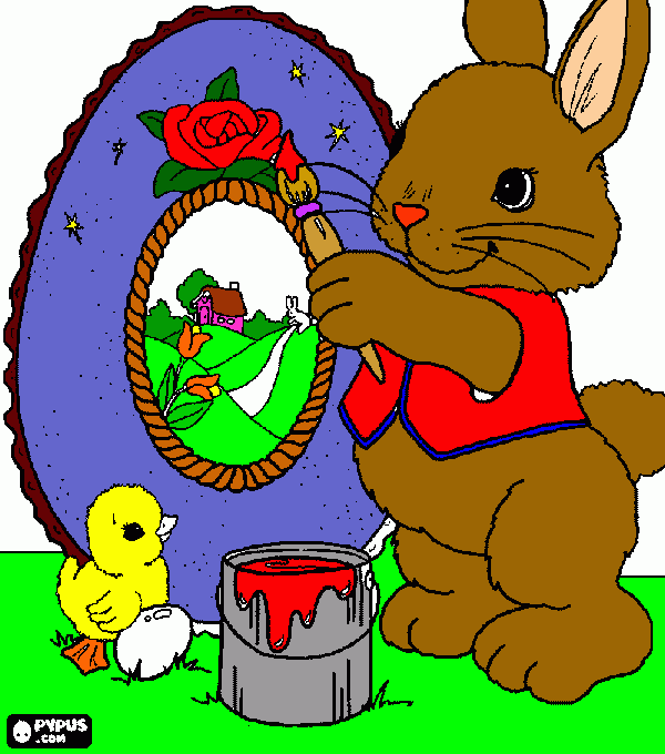 coelinho pintando ovo de pascoa para colorir e imprimir