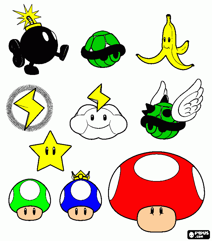 coisas do mario e comelos para colorir e imprimir