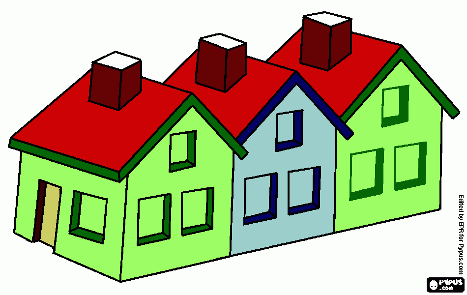 conjunto de tres casas para colorir e imprimir