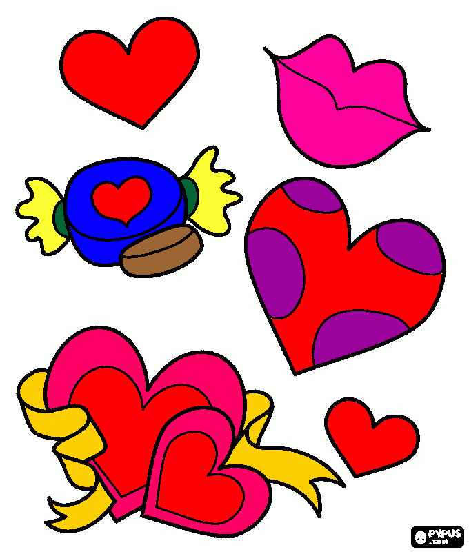 Corações e Beijos para colorir e imprimir