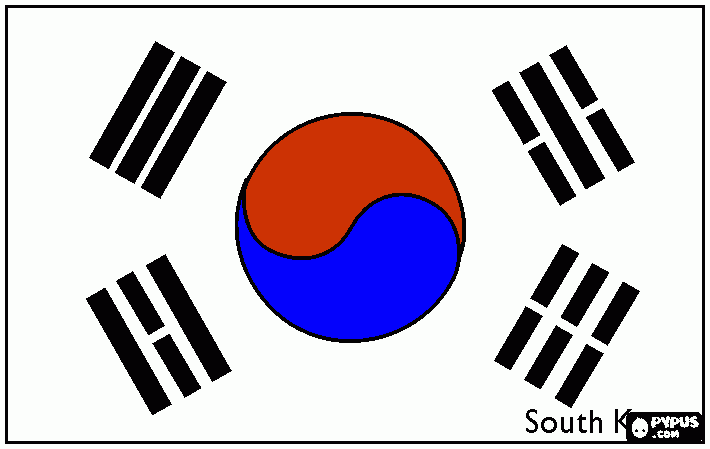 coreia bandeira para colorir e imprimir