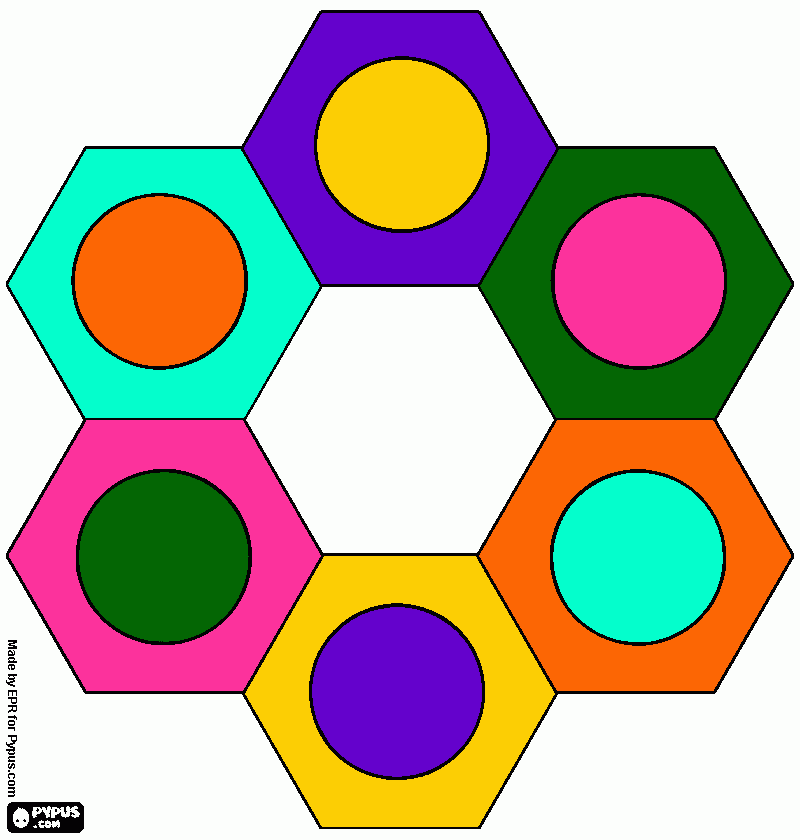 cores complementares com hexágonos para colorir e imprimir