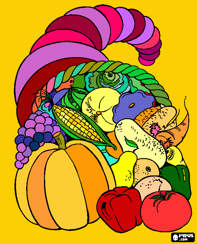 Cornucópia - o simbolo da prosperidade e da abundância para colorir e imprimir