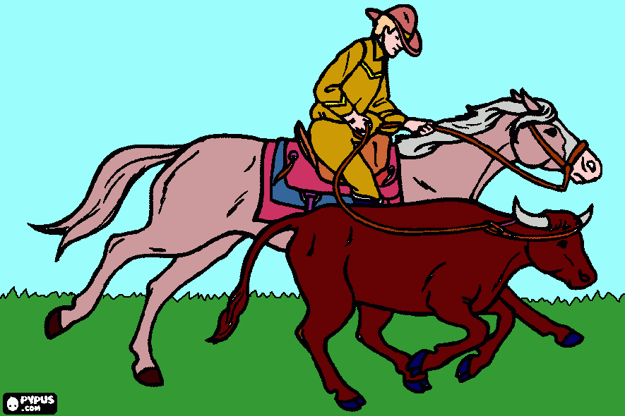 cowboy que monta e uma boi para colorir e imprimir