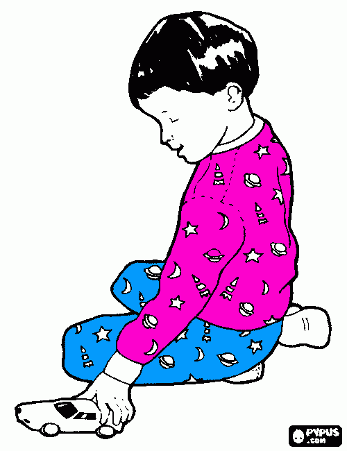 criança de pijama brincando para colorir e imprimir
