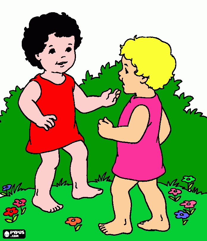 crianças no jardim. para colorir e imprimir