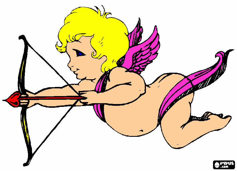 Cupido atirando a flecha para colorir e imprimir