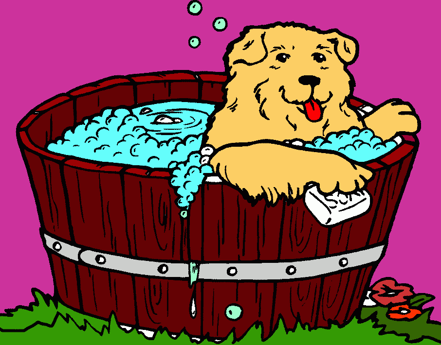cão tomando banho para colorir e imprimir