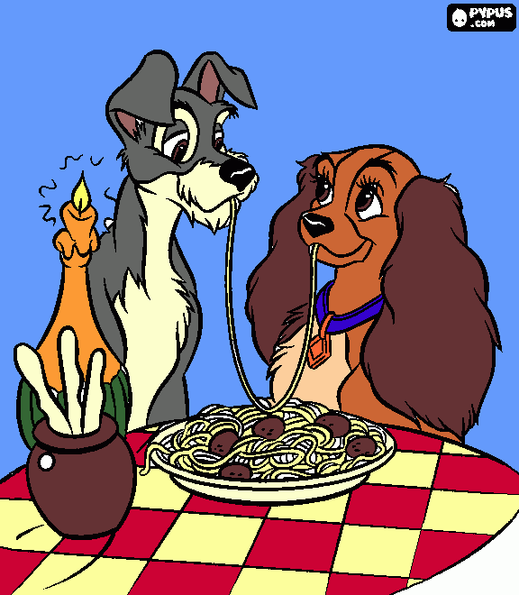 dama e vagabundo para colorir e imprimir