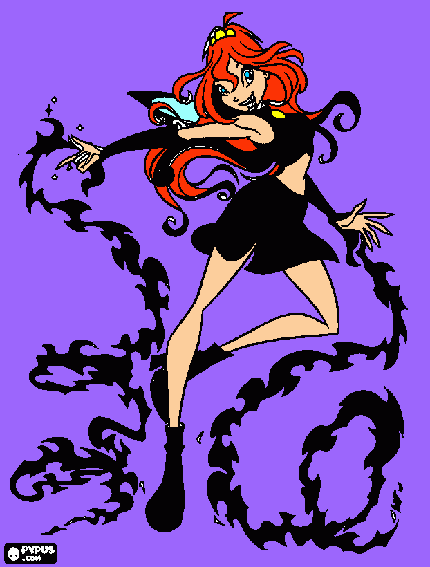 dark bloom a fada da chama do dragão negra para colorir e imprimir