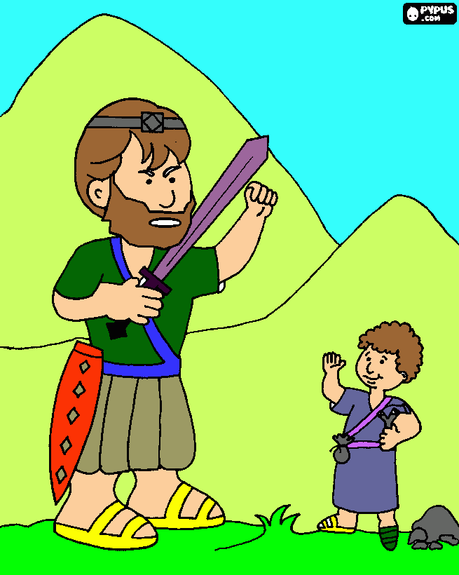 davi derrotando o gigante filisteu para colorir e imprimir