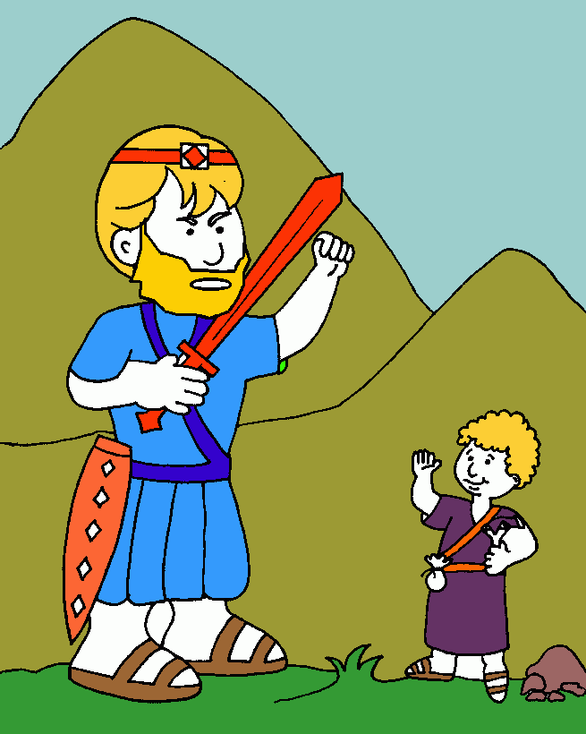 davi e o gigante golias pintado para colorir e imprimir