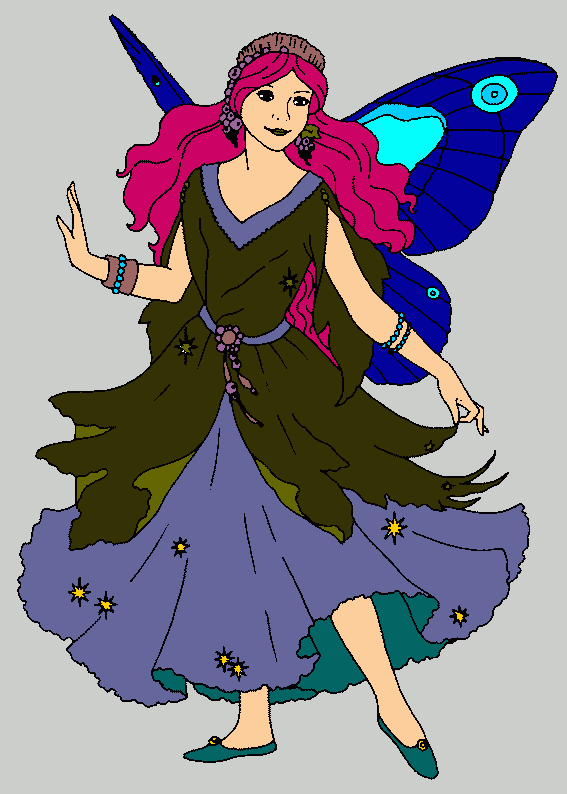 De fadas em um vestido bonito com estrelas para colorir e imprimir