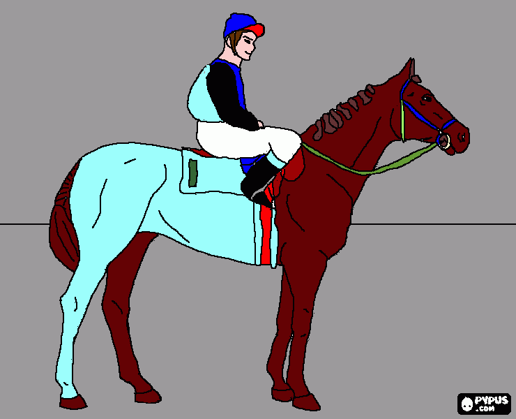 desenho com um cavalo e um jockey para colorir e imprimir