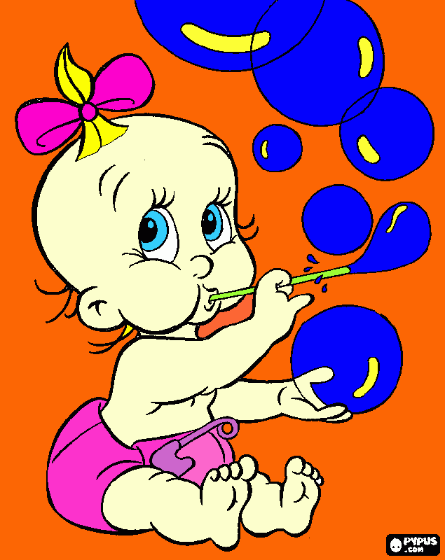 desenho da menina fazendo bolhas para colorir e imprimir