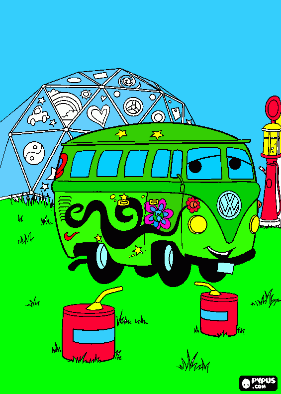 desenho de A van hippie Volkswagen Kombi nomeada Fillmore para colorir e imprimir