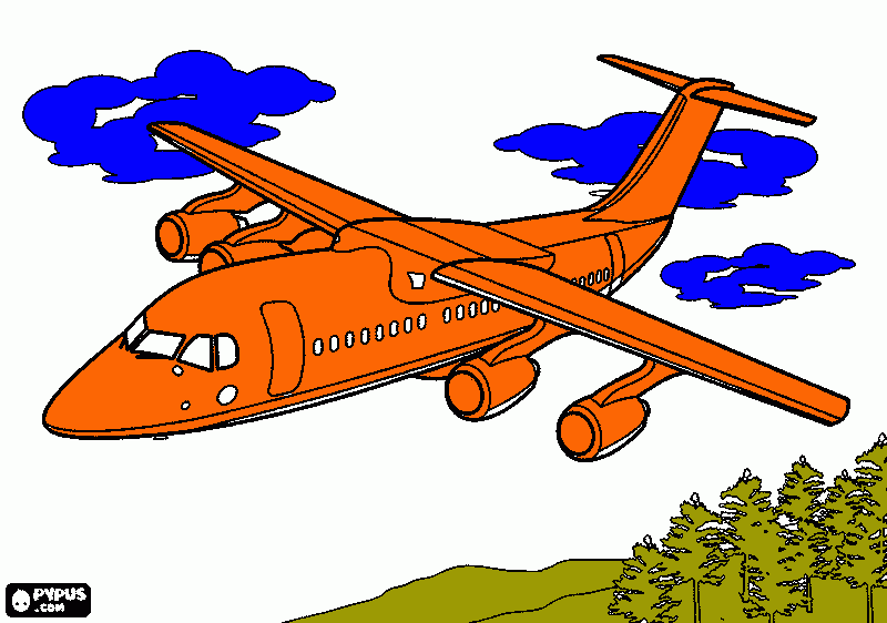 desenho de avião a jato com quantro reactores  para colorir e imprimir