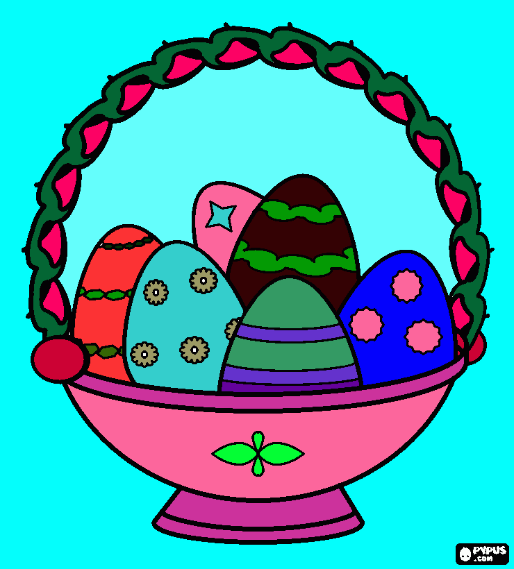 desenho de bela taça de decoracão cheia de avos de pascoa para colorir e imprimir