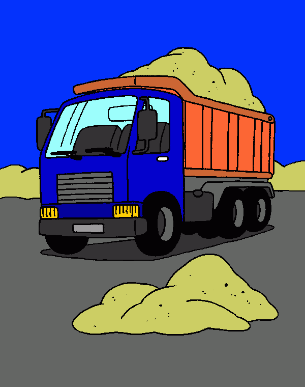 desenho de caminhão carregado de terra em obra para colorir e imprimir