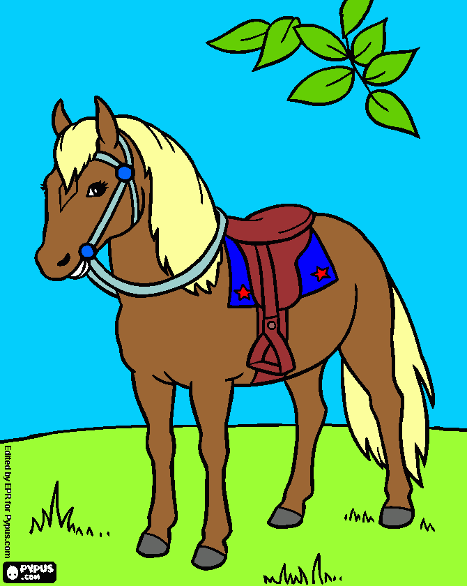 desenho de cavalo com sela pronto para monta para colorir e imprimir
