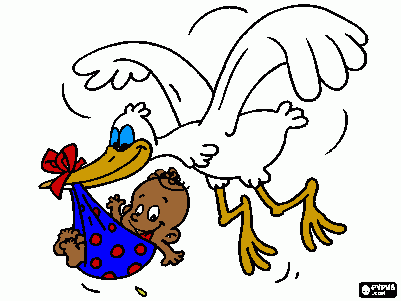 desenho de cegonha carregando um bebe para colorir e imprimir