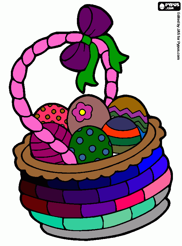 desenho de cesta com ovos de pascoa para colorir e imprimir
