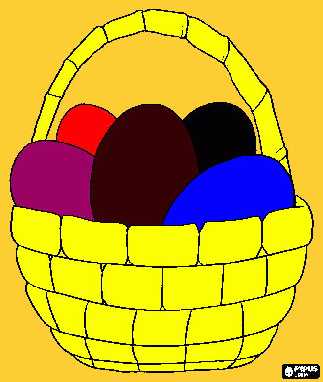 desenho de cesto cheio de ovos prontos para pintá-las e transformá-los em ovos de páscoa para colorir e imprimir