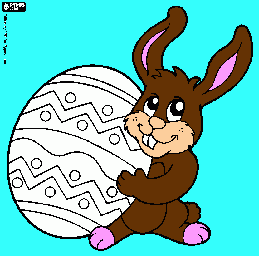 desenho de coelho com um ovo de pascoa para colorir e imprimir