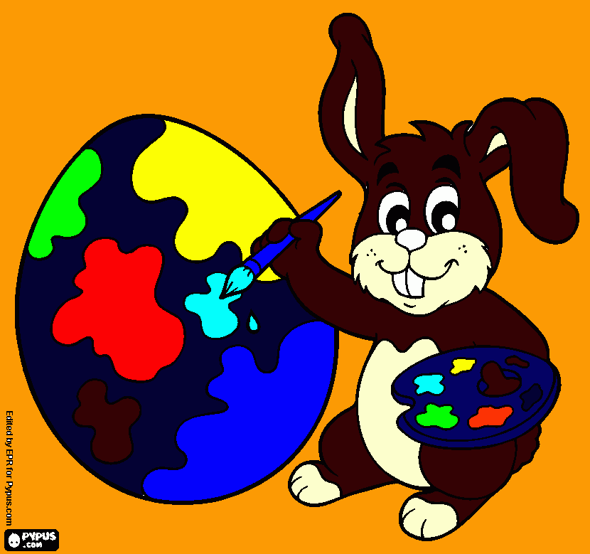 desenho  de coelho pintor decora um ovo da páscoa para colorir e imprimir
