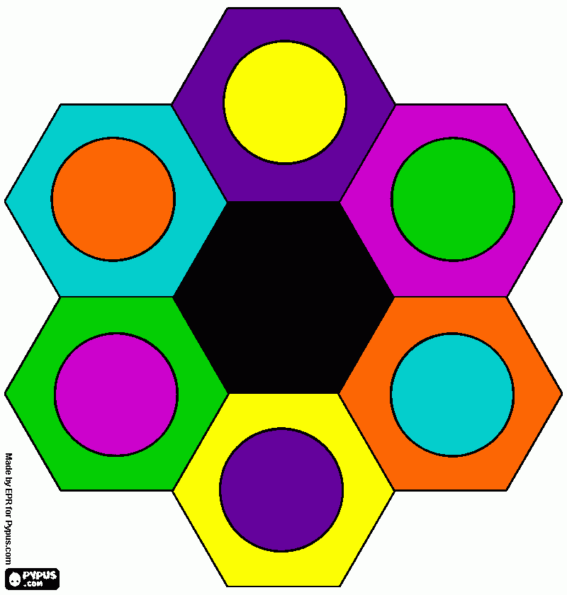 desenho de cores complementares hexágonos para colorir e imprimir
