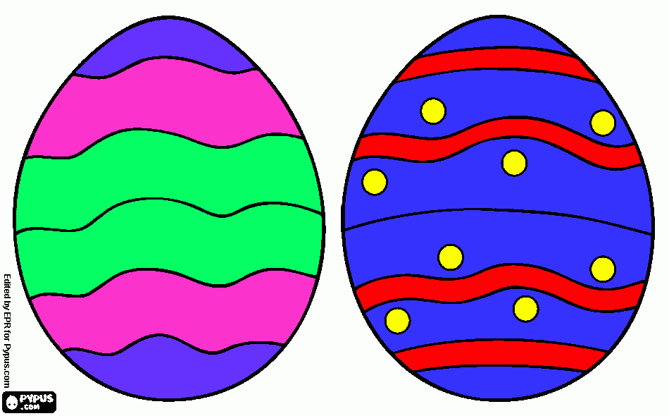 desenho de dois ovos de páscoa decorados com linha onduladas para colorir e imprimir