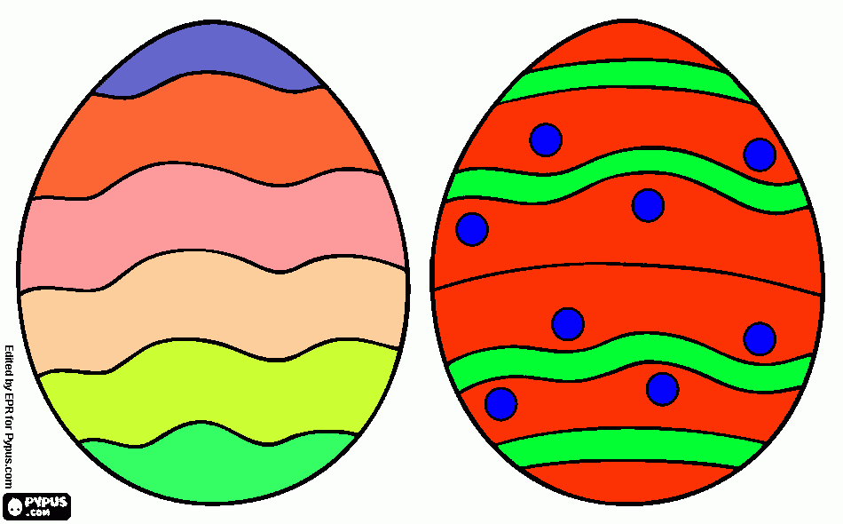 desenho de dois ovos de pascoa decorados com linhas ondulados para colorir e imprimir