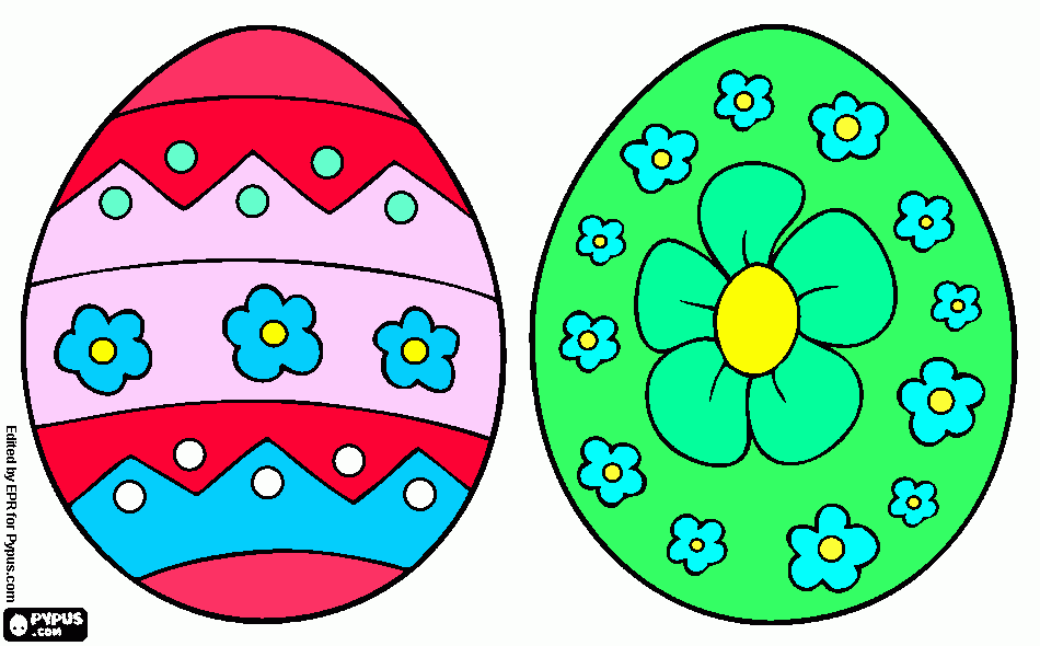desenho de dois ovos de pascoa decorador com motivo florais para colorir e imprimir