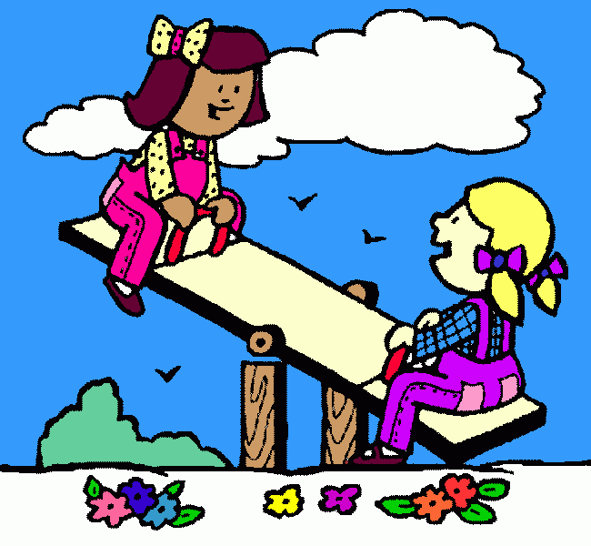 desenho de duas meninas brincando com um balancé ou gangorra no parque para colorir e imprimir