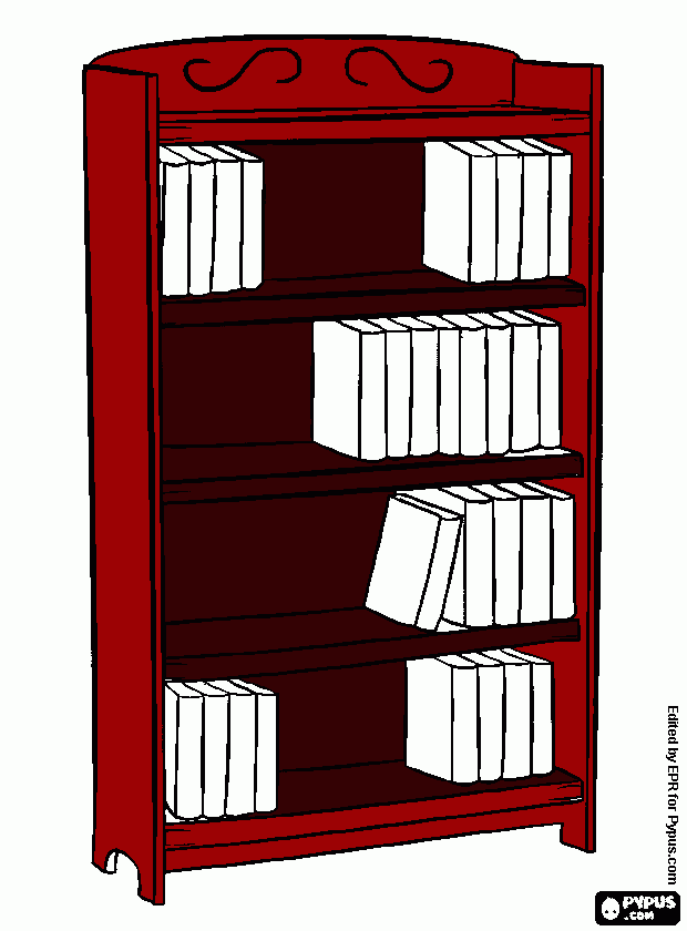 desenho de estantes de livro  para colorir e imprimir
