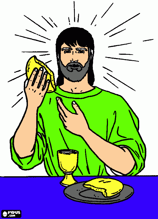 desenho de jesus abençoou o pao eo vinho na ultima ceia para colorir e imprimir
