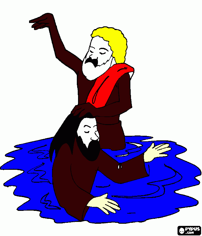desenho  de jesus é batizado por joão baptista no rio jordão para colorir e imprimir