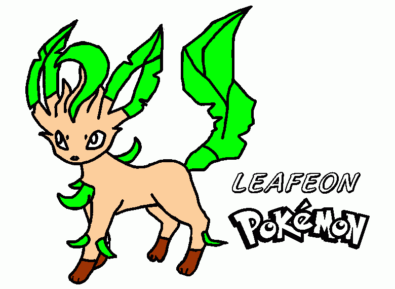 desenho de Leafeon é como uma planta que realiza a fotossíntese e é uma das evoluções do Eevee para colorir e imprimir
