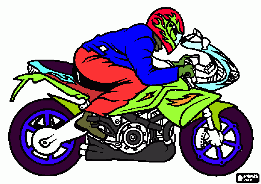 Desenho de moto espoorte com piloto para colorir e imprimir