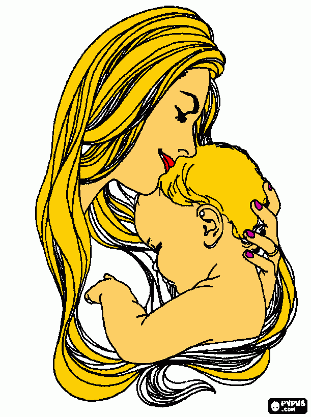 desenho de mãe abraçando seu filho com amor para colorir e imprimir